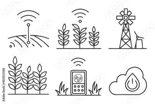 Smart Agriculture Technology Icons with Wireless Connectivity farming