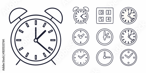 Large Alarm Clock and Multiple Small Clocks and Digital Display Keywords: clock, alarm clock, time