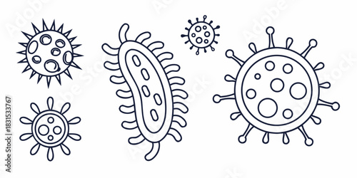 Assortment Of Outline Icons Representing Viruses And Bacteria microbe germ