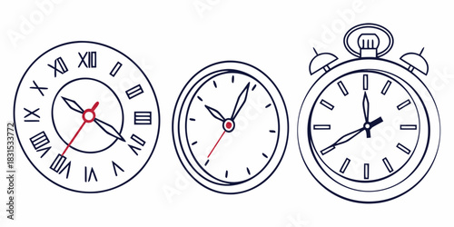 Three Clocks With Roman Numerals And Alarm Clock time antique