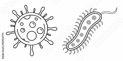 Two Outline Illustrations Of A Virus And A Bacterium microbe germ
