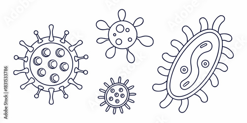 Group Of Stylized Bacteria And Virus Outline Illustrations microbe germ