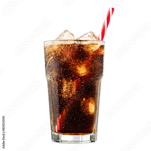 Dark Fizzy Drink with Straw on White Background