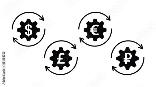 Currency exchange gears symbolize the interconnectedness of global financial markets.