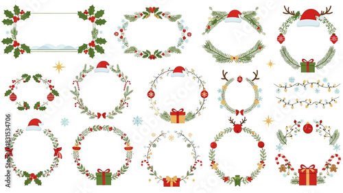 Festive Christmas Wreath Frames Holiday Vector Graphic Collection