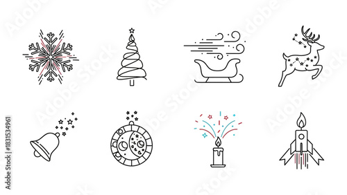 Festive Line Icons: Capturing the essence of the holiday season, this collection of line icons embodies the magic and joy of the most wonderful time of the year.