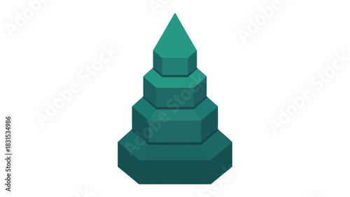 Geometric Tower: An abstract geometric tower in shades of teal, constructed from stacked hexagonal and pyramidal shapes. Showcasing minimalist design and structural artistry