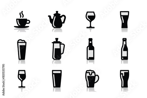 A collection of graphic icons representing various beverages and drinkware.