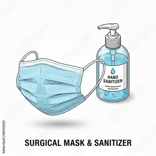 vector illustration of a medical mask with sanitizer