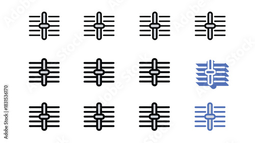 A grid of audio mixer sliders and equalizer icons represents sound settings.