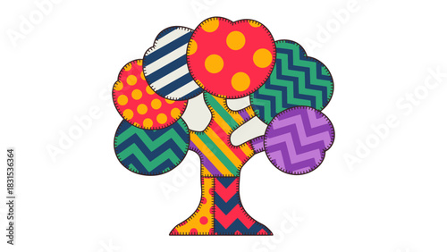 Colorful Abstract Tree: An artistic representation of a tree, vibrant with diverse patterns and colors. Embodying creativity and imagination, this abstract design would bring life to any project.