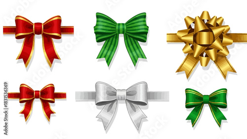Set of festive and elegant decorative bows in various colors, perfect for gifts and celebrations