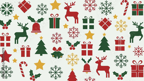 Christmas Holiday Icons Pattern of Festive Symbols and Gifts