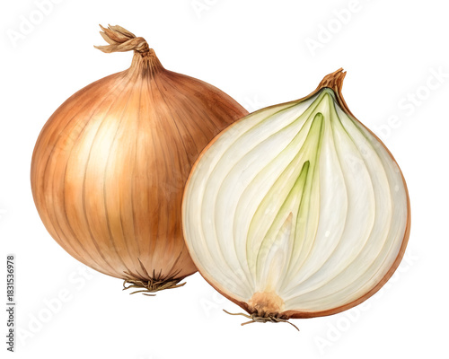 Wallpaper Mural Watercolor Whole and halved yellow onion isolated on a transparent background Torontodigital.ca