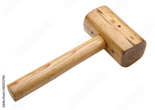 Wooden mallet with visible grain isolated on a transparent background