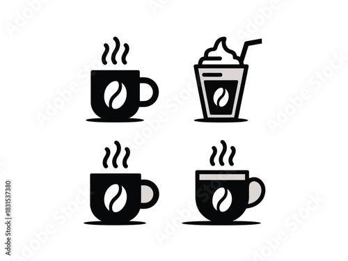 Four stylized icons representing different coffee drinks on a white background.