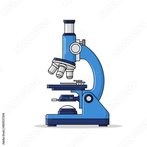 Detailed illustration of a vibrant blue microscope for scientific research analysis tool
