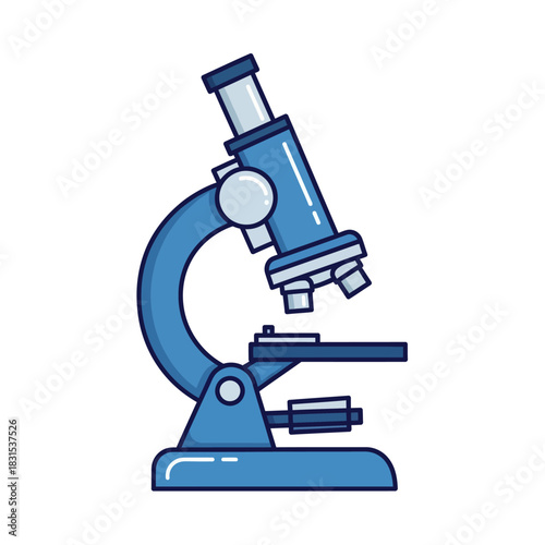 A cartoon blue microscope for scientific exploration and microbiological research analysis