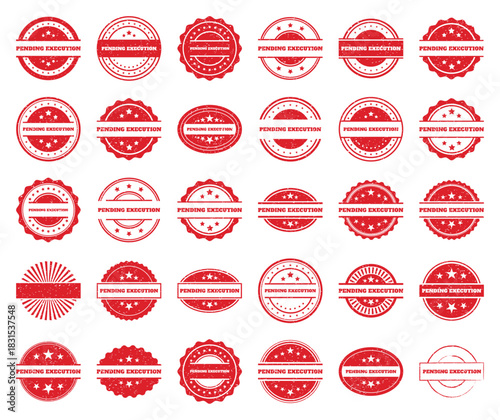 Red Grunge Pending Execution Stamps. Vintage Design Graphic Elements