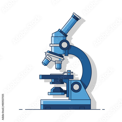 Detailed and precise vector illustration of a blue microscope for scientific study