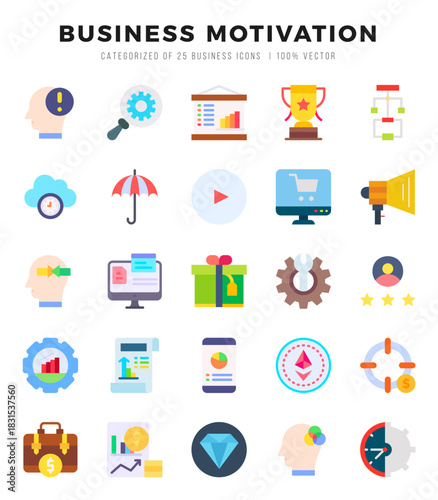 Set of BUSINESS MOTIVATION Icons Flat icons collection.