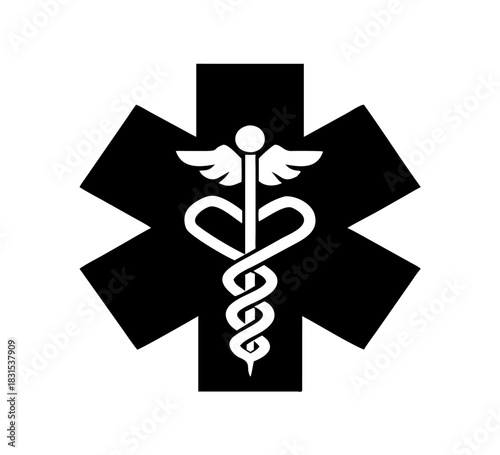 medical snake health symbol. Medical snakes wings wand as medicine system and health care concept. Medical symbol icon