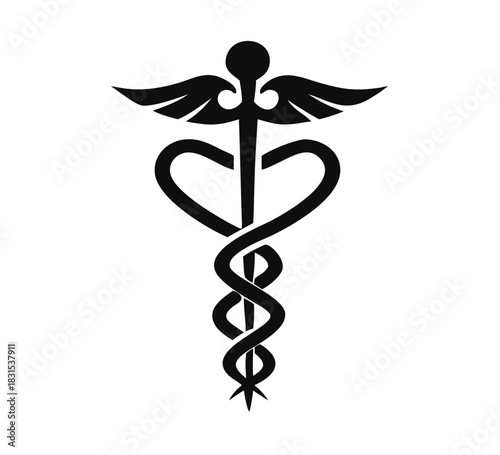 medical snake health symbol. Medical snakes wings wand as medicine system and health care concept. Medical symbol icon
