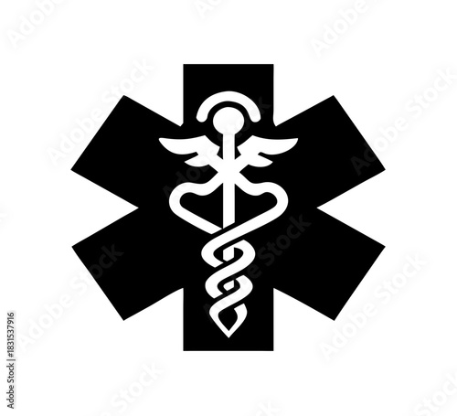 medical snake health symbol. Medical snakes wings wand as medicine system and health care concept. Medical symbol icon