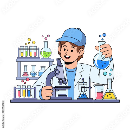 Young scientist conducting research in a laboratory setting using scientific tools