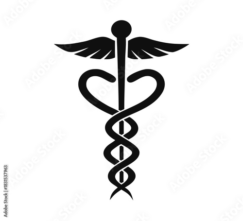 medical snake health symbol. Medical snakes wings wand as medicine system and health care concept. Medical symbol icon