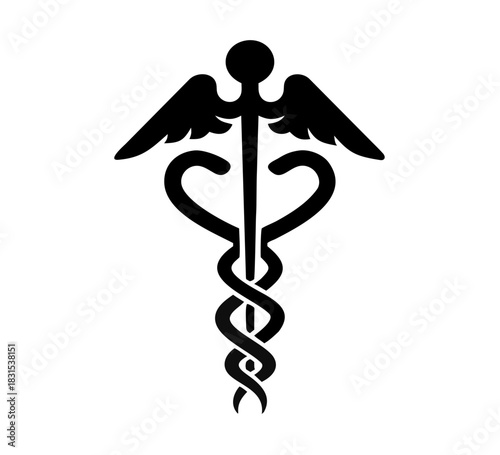 medical snake health symbol. Medical snakes wings wand as medicine system and health care concept. Medical symbol icon