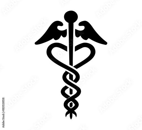 medical snake health symbol. Medical snakes wings wand as medicine system and health care concept. Medical symbol icon