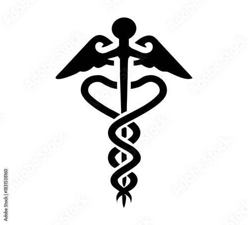 medical snake health symbol. Medical snakes wings wand as medicine system and health care concept. Medical symbol icon