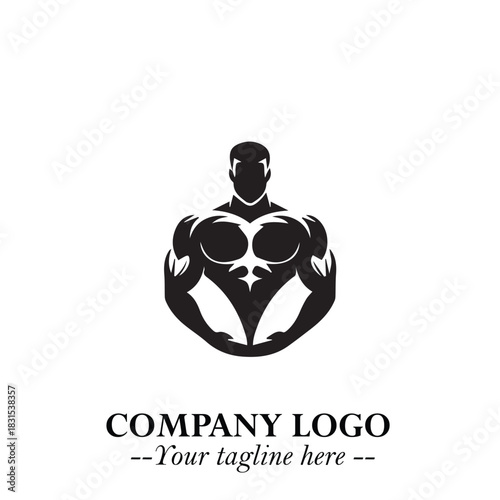 Man With Muscle Logo Symbol in Black on White Background for Strong Bold Fitness Branding Design Art