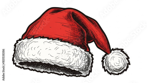 Festive Santa Claus hat illustration, perfect for holiday cards, seasonal promotions, and spreading Christmas cheer with a touch of whimsical design