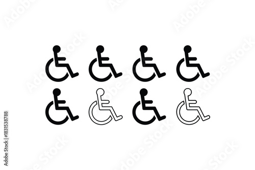 A grid of wheelchair accessibility symbols represents universal access and inclusion.