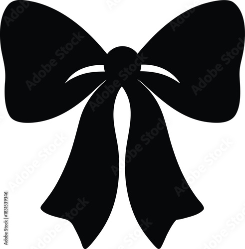 Black Silhouette Bow Icon - Decorative Ribbon Tie for Gift, Fashion, and Holiday Design