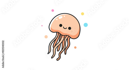 Cartoon jellyfish illustration with cute design elements and bubbles