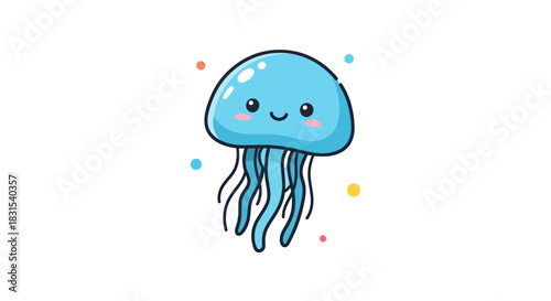 Cartoon jellyfish illustration with cute face and playful tentacles on white