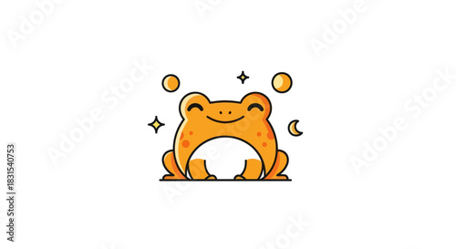 Cartoon frog illustration with stars and moon on white background