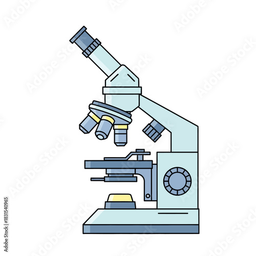 Illustration of a light blue microscope for scientific research and experiments