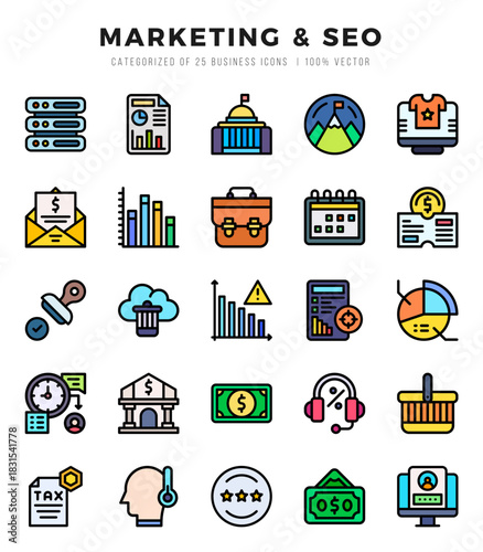 Set of Marketing & SEO Icons. Simple line art style icons pack.