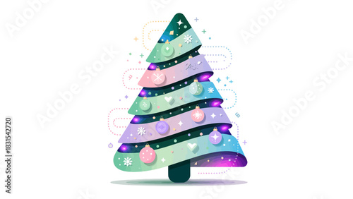 Festive Illuminated Christmas Tree: A vibrant and creatively designed Christmas tree, adorned with colorful ornaments and soft lights, radiates the festive spirit of the holiday season.