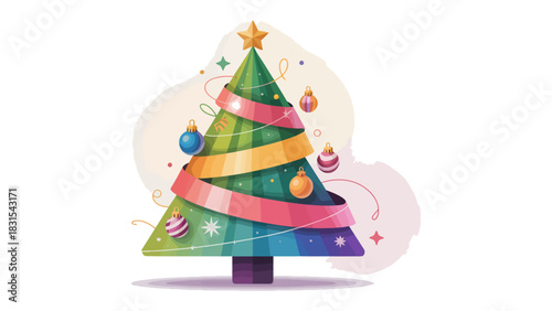 Festive Christmas Tree Decoration: A vibrantly decorated Christmas tree, adorned with colorful ornaments and a shimmering star, spreads holiday cheer and festive warmth. 