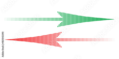 Green dotted arrow right, red dotted arrow left, symbolizing choices, flow