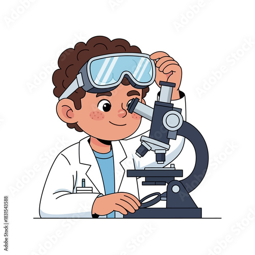 Young explorer in a lab coat discovering new frontiers with a microscope in science exploration