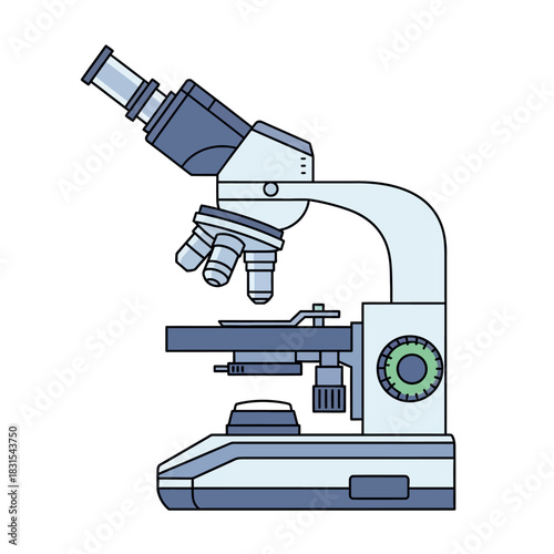 Detailed vector illustration of a classic laboratory microscope for scientific studies