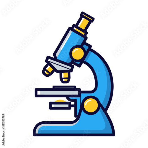 Stylized blue microscope with intricate details on white background for experiments