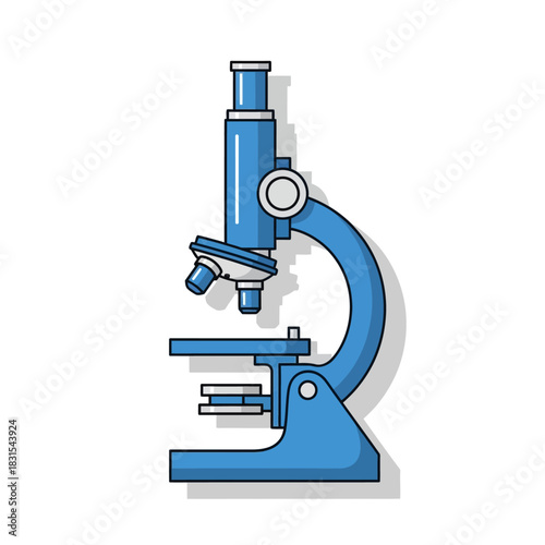 Stylized blue microscope graphic representing scientific exploration and discovery illustration