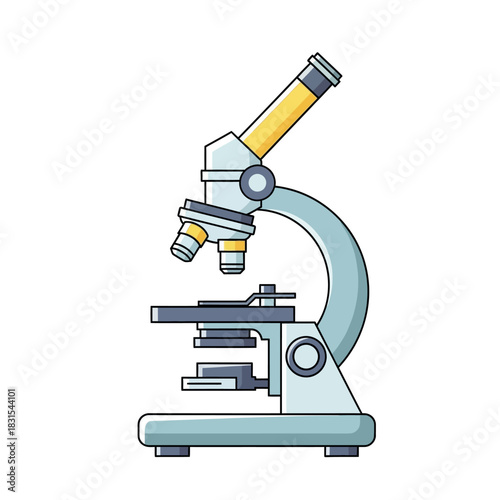 Detailed vector illustration of a scientific microscope for laboratory research and diagnostics